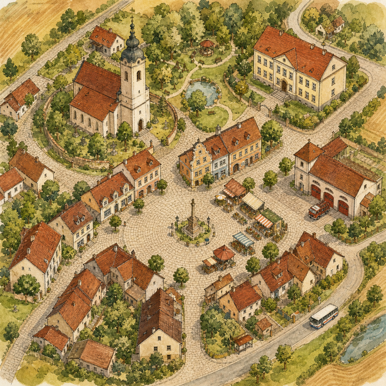 ilustrovaná mapa Vysokého Veselí